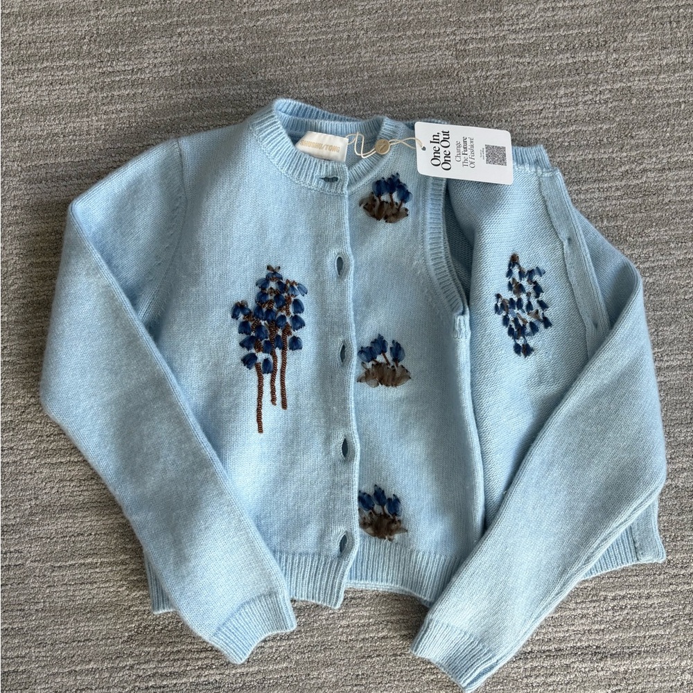 SHUSHU/TONG Floral Embroidered Knit Vest Cardigan Set